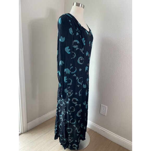 Vintage Carole Little Womens 10 Black Teal Long Sleeve Button Up Midi Dress - Picture 3 of 11